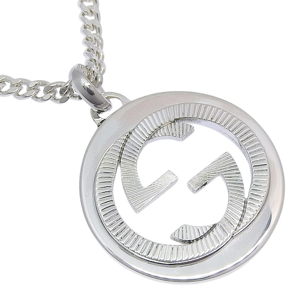 Gucci Engraved Interlocking G Chain Link Pendant Sterling Silver Large